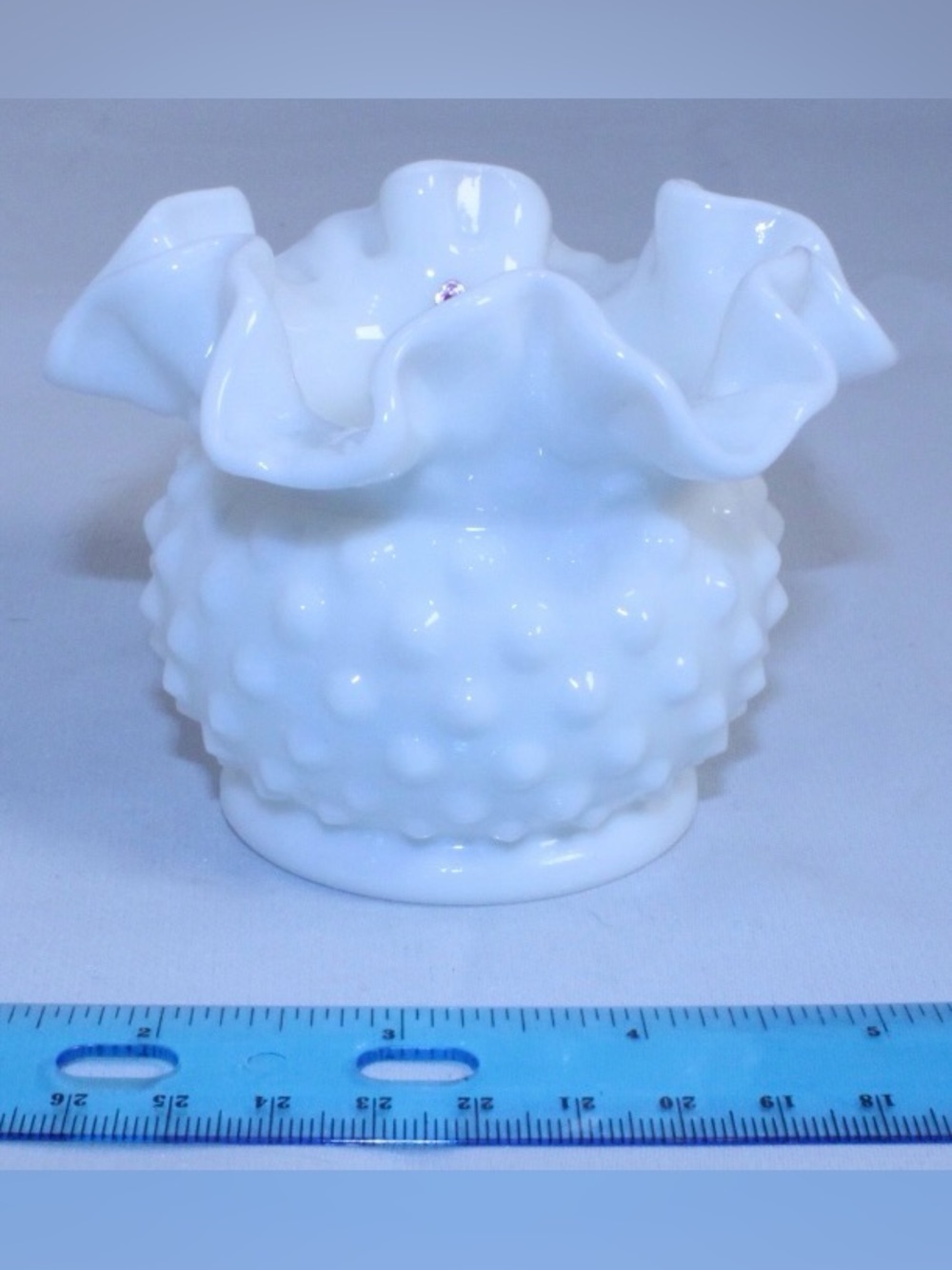 Collectable Vintage Fenton White Milk Glass Hobnail Rose Bowl Vase